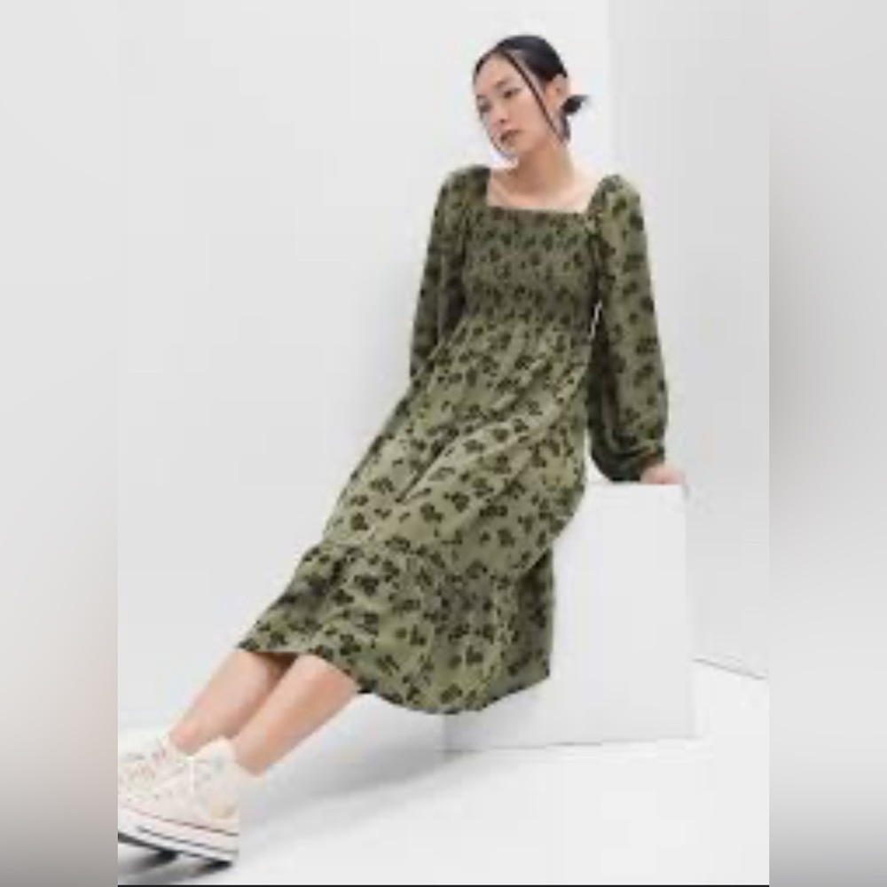 Gap Print Square Neck Midi Dress